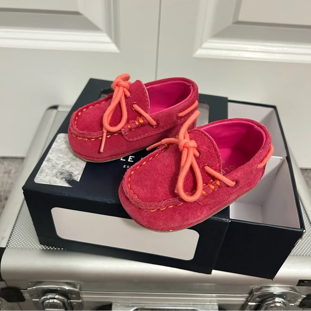 Cole Haan Baby Moccasins | Pink Suede with Coral Laces‎ | Size (2) | NIB